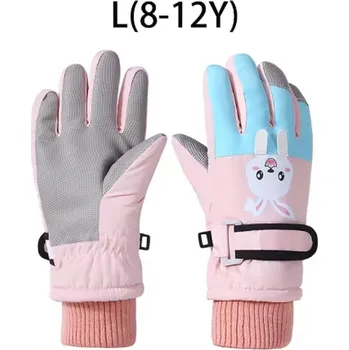 Rukavice Dětské zimní sportovní rukavice (3 velikosti/3 barvy) - prstové Barva: růžová - zajíček, Velikost: L (8-12 let)