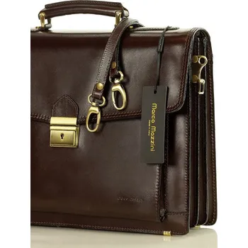 Pánská aktovka Mazzini Business Italská aktovka z pravé kůže, ručně šitá LOTUS; tmavě hnědá