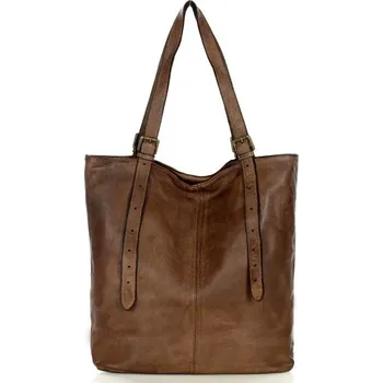 Kabelka GENUINE LEATHER Dámská shopper taška s nastavitelnými uchy z pravé kůže MAZZINI; hnědá