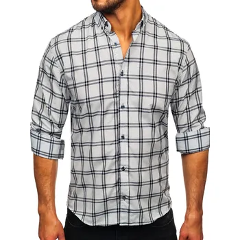 Pánská košile Grafitová pánská kostkovaná košile s dlouhým rukávem Bolf 22749 - S