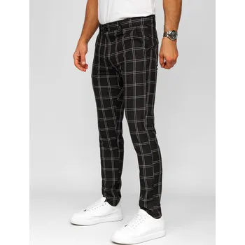 Černé pánské kostkované textilní společenské kalhoty Denley 184188 - 31/M