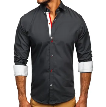 Pánské oblečení Grafitová pánská košile s dlouhým rukávem Bolf 20710 - S