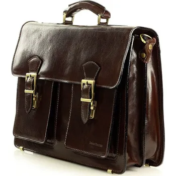 Pánská ručně vyráběná aktovka MARCO MAZZINI - přírodní kůže Barva: Tmavě Hnědá