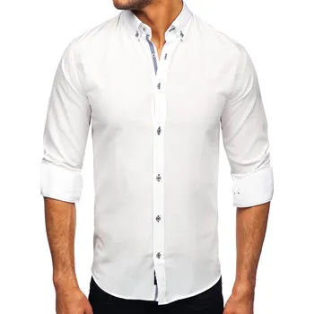 Pánská košile Bílá pánská košile s dlouhým rukávem Bolf 20717 - L