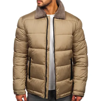 Pánský kabát Béžová pánská prošívaná zimní bunda s kožíškem Bolf 31M5010 - 2XL/56