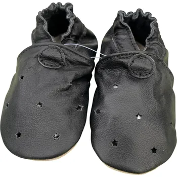 Capáčky CAROZOO Kožené capáčky s koženou podrážkou černé perforované 12-18 měsíců Černá 21,5