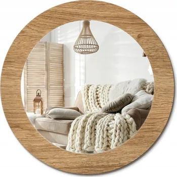 Zrcadlo Kulaté nástěnné dekorativní zrcadlo v skleněném rámu, textura dřeva, průměr 60 cm