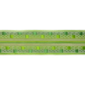 Stuha Plátnová stuha s monofilem, vzorem a drátem, 25 mm, zelená