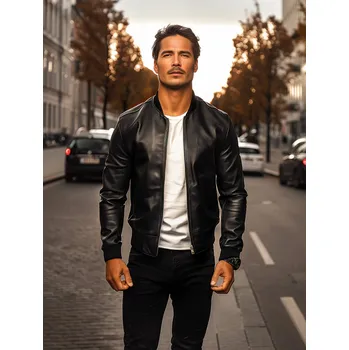 Pánská parka Černá pánská koženková bunda bomber Bolf 11Z8106 - 2XL