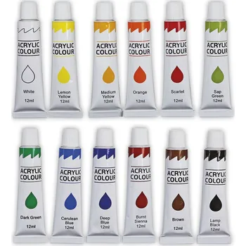 Vodová barva Akrylové barvy, set základní, 12 x 12ml/ balení
