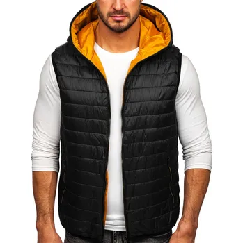 Pánská vesta Černá pánská prošívaná vesta s kapucí Bolf 7106 - M