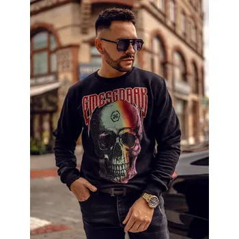 Pánská mikina Černá pánská mikina bez kapuce s potiskem Bolf 6445A - M