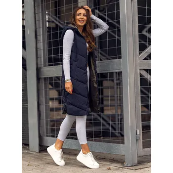 Dámská vesta Tmavě modrá dámská prodloužená prošívaná oboustranná vesta Bolf B8022B - 2XL