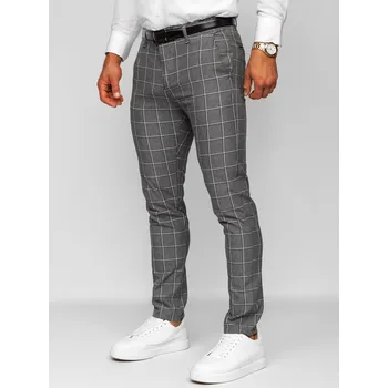 Antracitové pánské textilní karované společenské kalhoty Bolf 0044 - 32/M