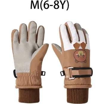 Rukavice Dětské zimní sportovní rukavice (3 velikosti/3 barvy) - prstové Barva: khaki - medvěd, Velikost: M (6-8 let)