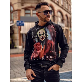 Pánská mikina Černá pánská mikina s kapucí a potiskem Bolf 6161A - L