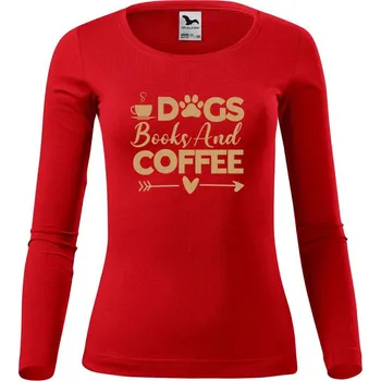 Dámské tričko DOBRÝ TRIKO Dámské bavlněné triko Psi knihy a káva Velikost: XS, Barva: Červená