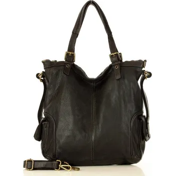 Kabelka Marco Mazzini Městská kožená taška s nastavitelnou rukojetí MAZZINI ručně vyráběná; černá