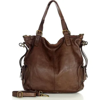 Kabelka Marco Mazzini Městská kožená taška s nastavitelnou rukojetí MAZZINI ručně vyráběná; čokoláda