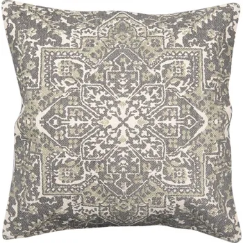 Dekorativní polštářek Šedo-zelený režný bavlněný povlak na polštář s ornamenty – 50x50 cm