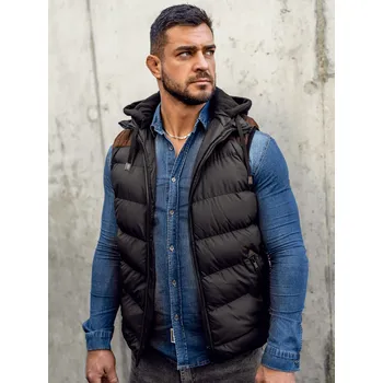 Pánská bunda Černá pánská prošíváná vesta s kapucí Bolf B5382 - M