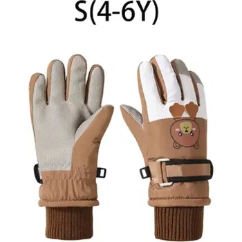 Rukavice Dětské zimní sportovní rukavice (3 velikosti/3 barvy) - prstové Barva: khaki - medvěd, Velikost: S (4-6 let)