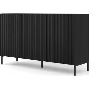 Komoda Komoda WAVE 150 3D frézovaná černá matná, černé kovové nohy, frézovaná čela