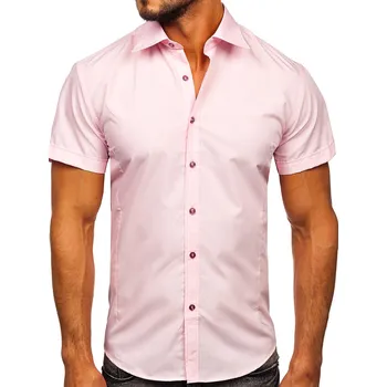 Pánská košile Růžová pánská elegantní košile s krátkým rukávem Bolf 7501 - 2XL