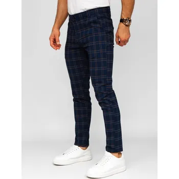 Pánské kalhoty Tmavě modré pánské textilní karované elegantní kalhoty Bolf 184189 - 30/S