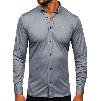 Pánská košile Šedá pánská džínová ležérní košile s dlouhým rukávem Bolf 500 - M