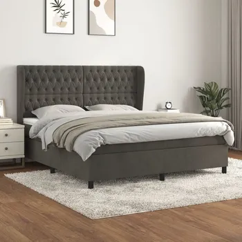 Postel vidaXL Box spring postel s matrací 160x200 cm samet [3129400] Barva: Tmavě šedá