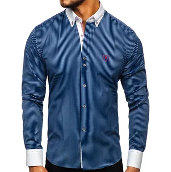 Pánská košile Tmavě modrá pánská proužkovaná košile s dlouhým rukávem Bolf 9717 - L