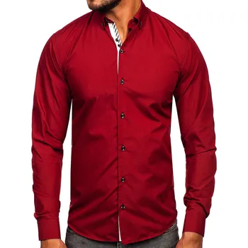 Pánské oblečení Vínová pánská elegantní košile s dlouhým rukávem Bolf 5796-1 - M