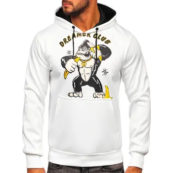 Pánská mikina Bílá pánská mikina s kapucí a potiskem Bolf HM563 - 2XL