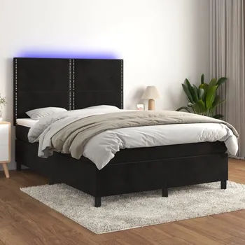 Postel vidaXL Box spring postel s matrací a LED 140x190 cm samet [3136060] Barva: Černá
