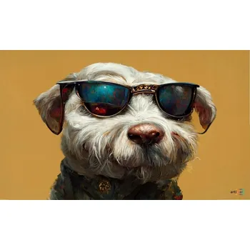 Rohožka látková pod dveře do interiéru 75x45 cm pes v brýlích žlutá