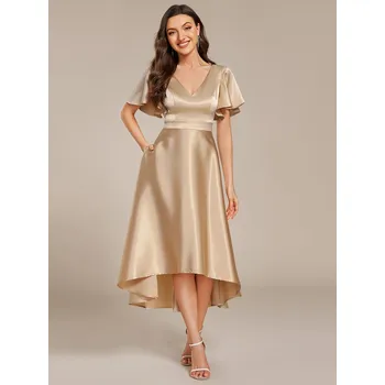 Dámské šaty Asymetrické saténové svatební šaty pro hosty Barva: Korálová, Velikost: 5XL