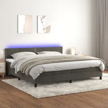 Postel vidaXL Box spring postel s matrací a LED 200x200 cm samet [3134363] Barva: Tmavě šedá