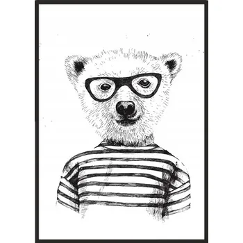 Obraz OBRAZ PLAKÁT V RÁMU 53x73 cm Medvídek Hipster P949