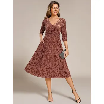 Dámské šaty Žakárové sametové svatební šaty pro hosty Barva: Hnědá, Velikost: 9XL