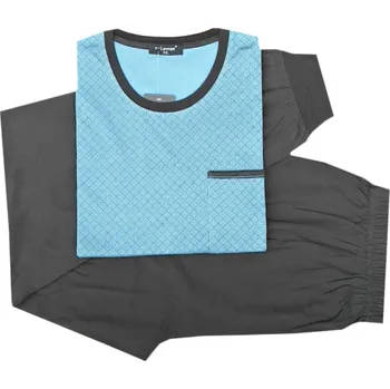 Pánské pyžamo C-Lemon Pánské bavlněné pyžamo s dlouhým rukávem - Clemon (Mix dezénů) Barva: Tyrkysová, Velikost: 4XL