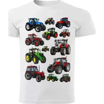 Pánské tričko Pánské tričko s traktorem mix traktorů bílé M (tričko mix traktorů)