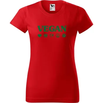 Dámské tričko DOBRÝ TRIKO Dámské tričko s potiskem Vegan symboly Barva: Červená, Velikost: XL