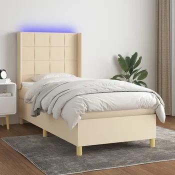 Postel vidaXL Box spring postel s matrací a LED 90x190 cm textil [3138838] Barva: krémová