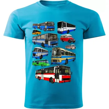 Pánské tričko Pánské tričko s autobusem tyrkysové (Pánské tričko s autobusy)