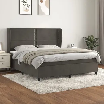 Postel vidaXL Box spring postel s matrací 180x200 cm samet [3129166] Barva: Tmavě šedá