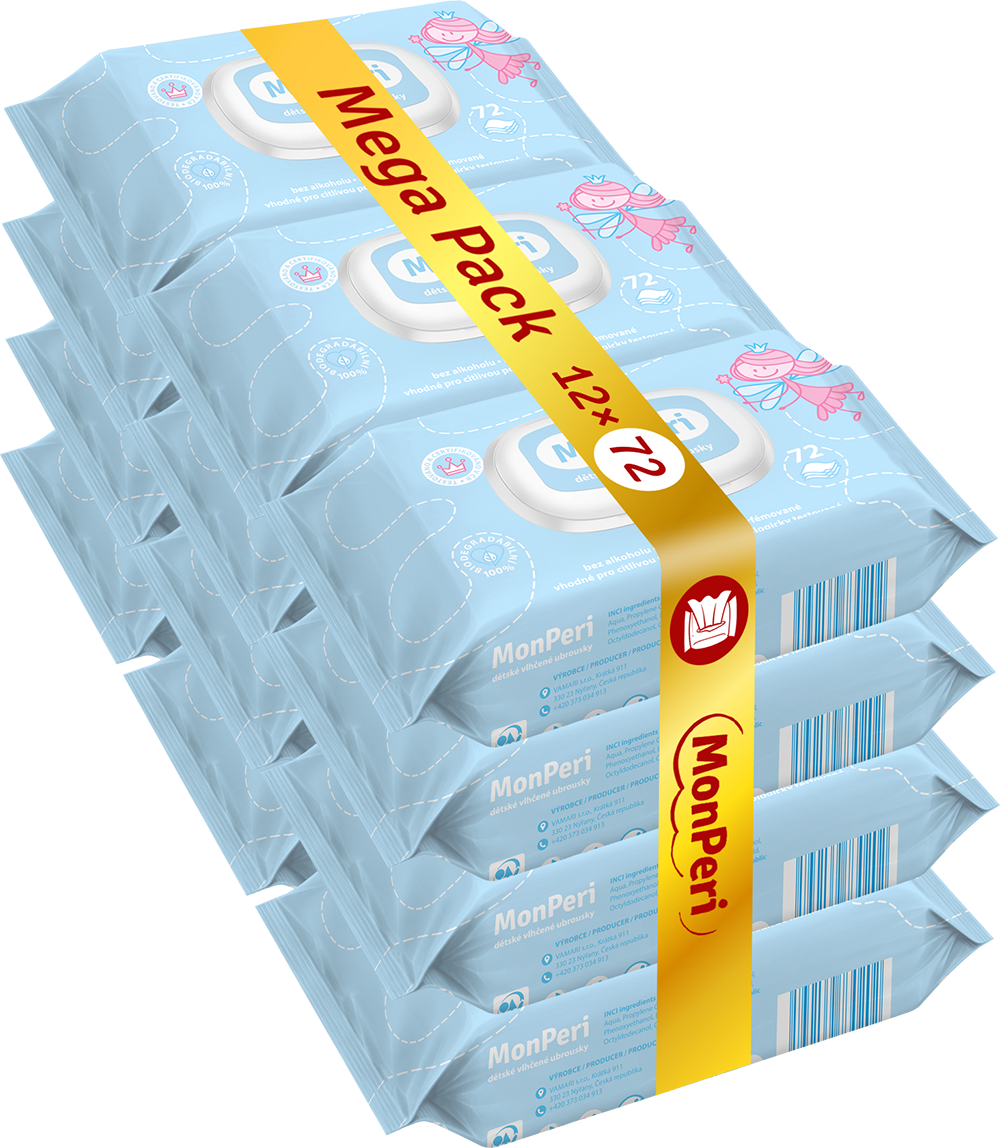 MonPeri EKO dětské vlhčené ubrousky Mega Pack 12 x 72 ks