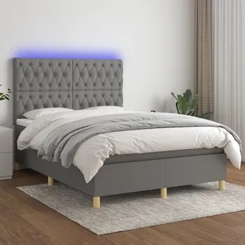 Postel vidaXL Box spring postel s matrací a LED 140x190 cm textil [3135669] Barva: Tmavě šedá