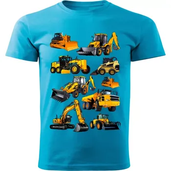 Pánské tričko Pánské tričko s bagrem tyrkysové 4XL ( tričko s bagrem a pracovní technikou)