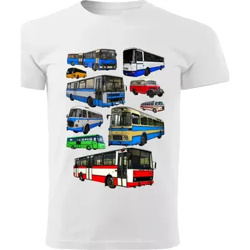 Pánské tričko Pánské tričko s autobusem bílé L (Pánské tričko s autobusy)